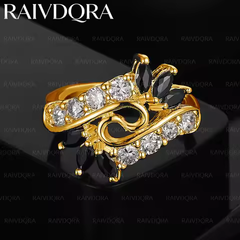 18K Gold Plated 8 Size Black Zircons Ring For Men and Women Fashion Jewelry Noble Grace Party Access
