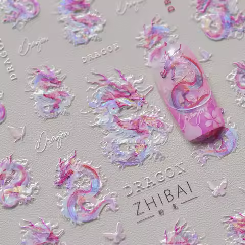 National Style Golden Dragon Nail Sticker 5D Shell Light Nail Art Sticker Symphony Dragon Scale Thre