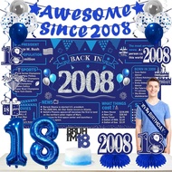 Zirtorei 18th Birthday Decorations Kit for Boys, 21pcs Blue Silver 18th birthday Banner Balloon Part