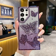3D Diamond Glitter Butterfly Phone Case For Samsung Galaxy S25 Ultra S24 S23 Ultra S25 Plus S23FE A2