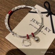 Cat Bell Birthday Gift Kitty Solid Bracelet for Girlfriend or Best Friend, Blossoming Silver Bracele