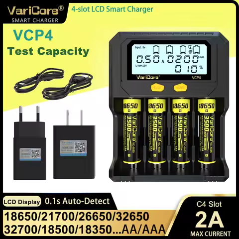 VCP4 4-slot LCD Smrt Battery Charger Test Capacity for 3.7V18650 21700 26650 Li-ion 3.2V LiFePO4 327