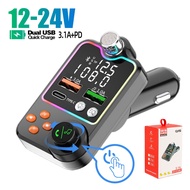(local shipping) Bluetooth 5.0 Car FM Transmitter Dual USB 3.1A+Type-C Charger Ambient Light Handsfr
