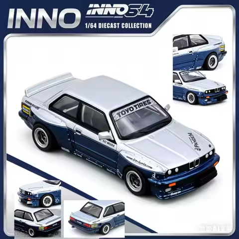 INNO 1:64 BMW PANDEM E30 M3 silver blue wide body modified alloy car model simulation static ornamen