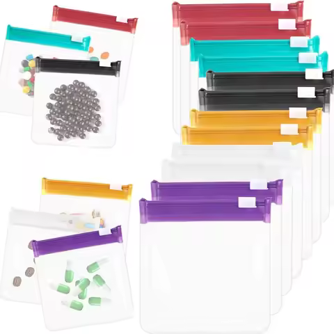 28/7pcs Zipper Eco Friendly Bag Reusable Colored Plastic Zipper Storage Bag for Storing Medications 
