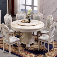 HY/🏮European-Style Marble round Table Dining Tables and Chairs Set Household White Solid Wood Dining Table round Dining