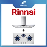 RINNAI RH-C249-SSR 90CM CHIMNEY HOOD + RINNAI RB-983S FLEXIHOB 88CM 3 BURNER STAINLESS STEEL BUILT-IN GAS HOB