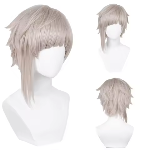 High-Quality Anime Atsushi Nakajima Cosplay Synthetic Hair 16-Inch Lotus Root Gray Halloween Daily P
