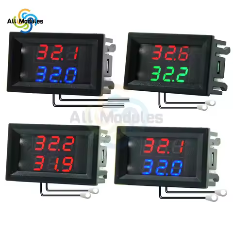 Dual LED Digit Thermometer 2 NTC 10K Thermostat Sensor Probe DC 4-28V Temperature Monitor Tester for
