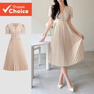 B129-5-Elegant Pleated A-Line Dress-DRB129P2D634  B129-5-Elegan Gaun Lipatan A-DRB129P2D634