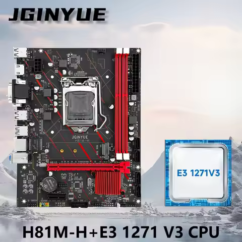 JGINYUE H81M-H Motherboard E3 1271V3 4C8T 3.6GHz Kit Desktop Support DDR3 RAM M.2 Slot USB3.0 SATA3.