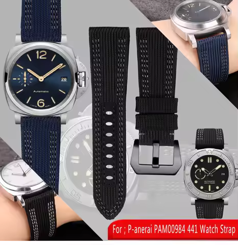 Nylon cowhide Watchband 24mm 26mm for Panerai PAM00984 441 1122 Canvas Watch Strap Black Blue Watch 
