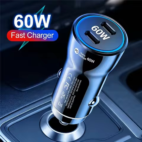 60W/75w PD Dual USB-C Car PD Fast Charging Universal Vehicle Power Adapter For Phones Tablets Dash C