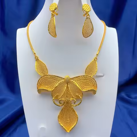 Brazilian 24K Gold Color Jewelry Sets Wedding African Necklace Earrings For Women Dubai Indian Brida