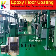 5L Epoxy Paint Dark Green Epoxy Floor Paint (4L EPoxy + 1L Hardener) Heavy Duty Epoxy Floor Coating 5Liter (Dark Green)