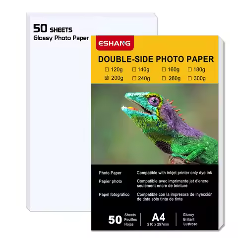 ESHANG A4 200G 50 Sheets Double Side Glossy Photo Paper for Printer, Inkjet Printer Paper for Instan