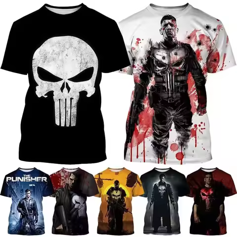 Summer Fashion Gunfight Short-sleeved 3D Printed Punisher T-shirts Casual Shirt Personality Men's T-