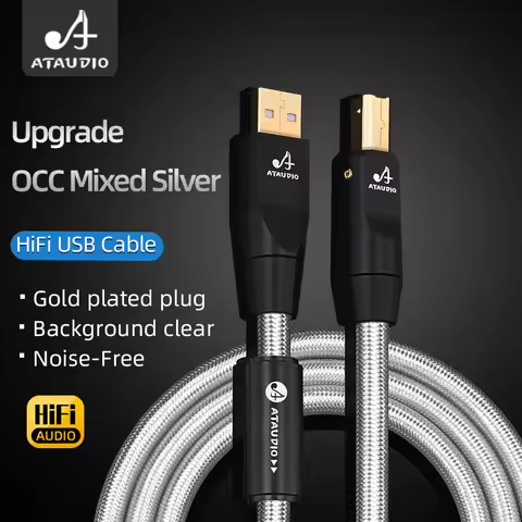 ATAUDIO HiFi USB Cable 7N OCC Silver Mixed Type A-B C-B A-C C-C Hi-end Type A to Type B USB Cable fo