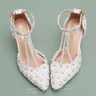White Floral Lace Rhinestone High Heels