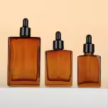 100ml ‌Amber Flat-Shoulder Rectangular Essential Oil Dropper Bottle – 100ml Refillable Glass Contain
