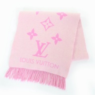 【5積分】成色極佳 ★LOUIS VUITTONM76066 雷克雅未克羊絨披肩/圍巾，100% 羊絨材質，飾有 LV 標誌流蘇，粉色，英國製造，女士款