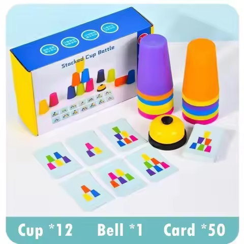 Montessori Toys Stack Cup Game With Card Educational Intellectual Enlightenment Color Cognition Logi