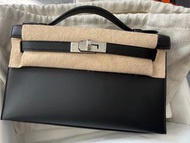 Hermes Kelly Pochette noir silver hardware