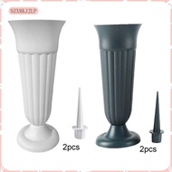 [szxmkj2lp] Flower Vase with Stake and Plastic Base Artificial Flowers Cemetery Vases with Spikes Ce