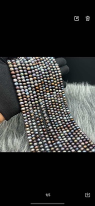 สร้อยคอไข่มุกน้ำจืดธรรมชาติ ไข่มุกนกยูง 8x6 ( ไข่มุกทรงกระดุม ) สร้อยคอยาว 38-40 ซม.    Natural fres