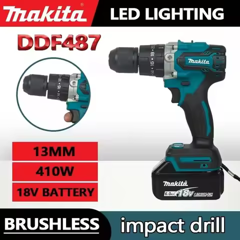 Makita Original DDF487 Cordless Driver Drill Brushless Electric Impact Screwdriver 18V Rechargeable 