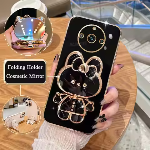 Realme11pro Luxury Plating Mirror Holder Case For Oppo Realme 11 Pro Plus 11pro 9 8 10 4g 5g 9i 8i G