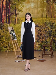 Set 2 chi tiết gồm đầm yếm đen kèm sơ mi trắng thanh lịch Orchid - BT27B090