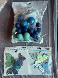 DIY 手工 勞作 視藝材料 1套閃亮氣球裝飾50個，2包PVC 立體炫彩蝴蝶金屬質感裝飾 立體飾品