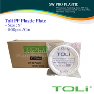1 Ctn PP Plastic Plate -9" PP Plate Round Plate [500pcs ] Toli 9" PP Party Plate Pinggan Plastik