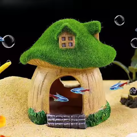Aquarium Mushroom House Hideaway Spawning Cave Fish Tank Decor Landscape Betta Table Reptiles Living