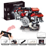 Plated Mini Particle BMW F1 Engine Building Blocks APP Programming Lighted Simulation V8 Engine Toy 