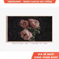 Wall Painting, FRAME TV Art Dark Moody Roses Painting Still Life Botanical Decor Art TV312, comes wi