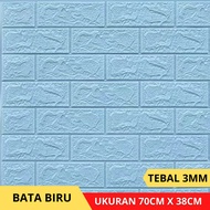 wallpaper stiker dinding 3d foam brick batu bata - bata biru