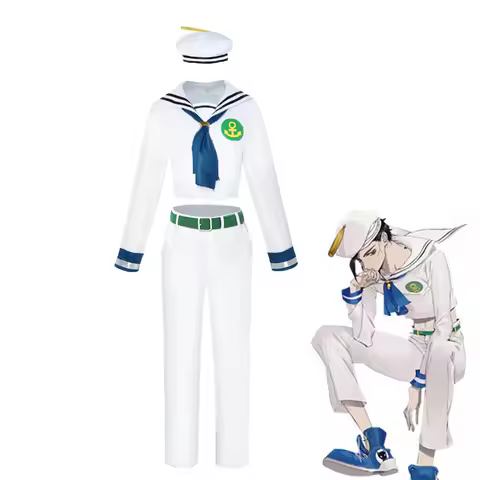 Josuke Higashikata Cosplay Gappy Costume Man White Short Top and Pants Hat Sailor Uniform Halloween 