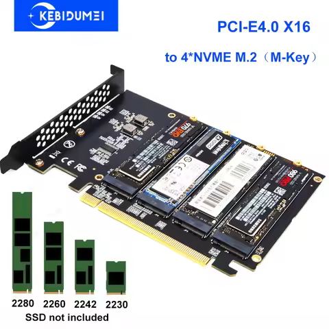 PCle4.0 X16 to 4xNVME M.2 Adapter M.2 SSD GEN4 PCIe 4.0 PC Motherboard X1 X4 X8 X16 Expansion Card F