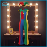 Fityle Multicolor Clown Costume Patchwork Jester Jumpsuit Costume Comfortable Jumpsuit with Hat Ligh