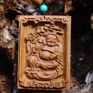 彌勒佛木製吊墜 天然金絲楠木項鏈