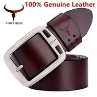 100% Genuine Leather COWATHER Vintage Style Pin Buckle Cow Genuine Leather Belts for Men High Qualit