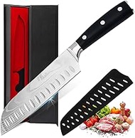Santoku Knife, Chef Knife 17cm Blade Length, Made of 5Cr15Mov Steel Knife, Hollow Incision, For Fine