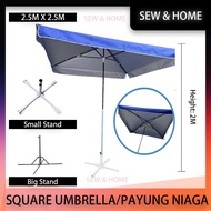 2.5M X 2.5M Square Umbrella With Stand/Payung Niaga/Payung Bazaar/Night Market Canopy/Payung Pasar M