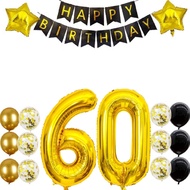 (SG Seller) 60th Birthday Decorations, 60th Birthday Balloon, Black and Gold Birthday Decorations Se