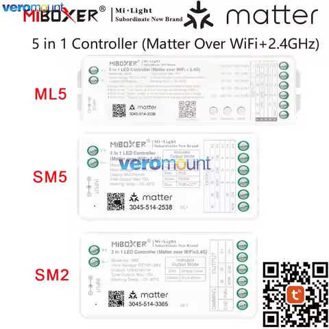 MiBoxer SM5 ML5 5in1 SM2 LED Remote Controller Tuya Voice APP (Matter Over WiFi+2.4G) for DIM/RGB/RG