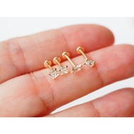 Gold Earrings-Nose Stud Type (Not Rotating Screw Type)/9k/Square Cubic Zirconia Diamond/Flat Back Pl