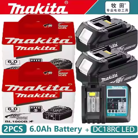 Genuine Makita 18V 6.0Ah battery with charger set for Makita 18V power tool DDF487 DTW700 GBA404 DUC