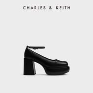 CHARLES&amp;KEITH ใหม่ CK1-60920355 สายรัดข้อมือย้อนยุครองเท้าส้นสูงส้นหนา Brown 40
